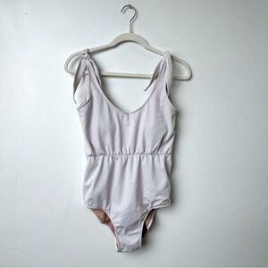 KORTNI JEANE high-waisted ribbed one-piece white swimsuit